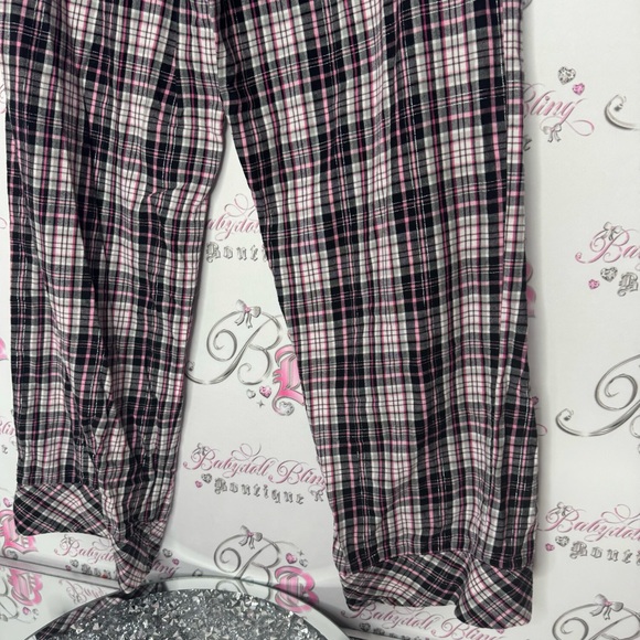 Victoria’s Secret pants plaid stripes silver sparkly thread pink waistband - Picture 13 of 13